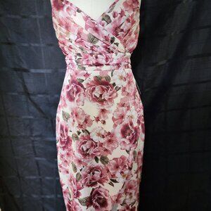 Express Floral Wrap Midi Dress in Pink and Cream